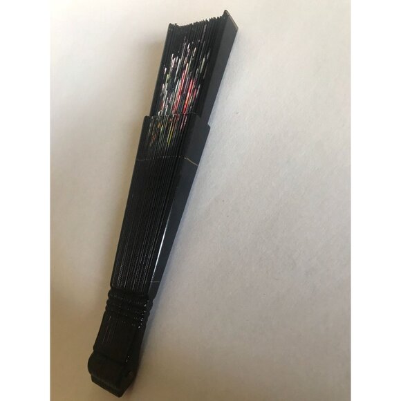 Vintage Hand Held Silk Paper Fan Signed By the Artist Black With Hand Painted - Picture 10 of 10